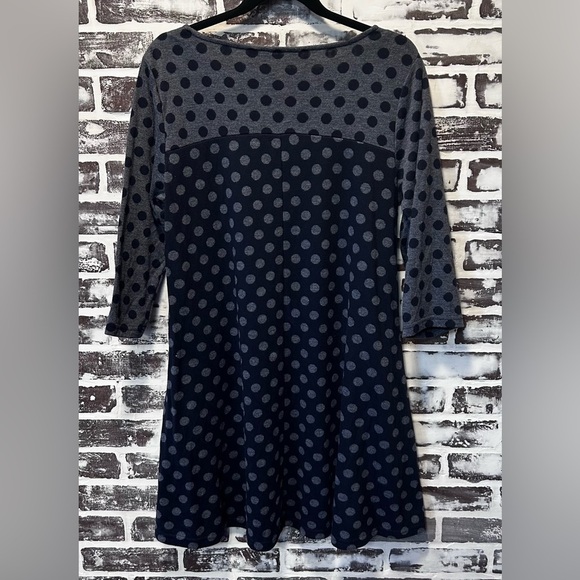 Nina Leonard Playful Classic Navy & Grey Polka Dot Mini Dress Size L - Picture 5 of 8